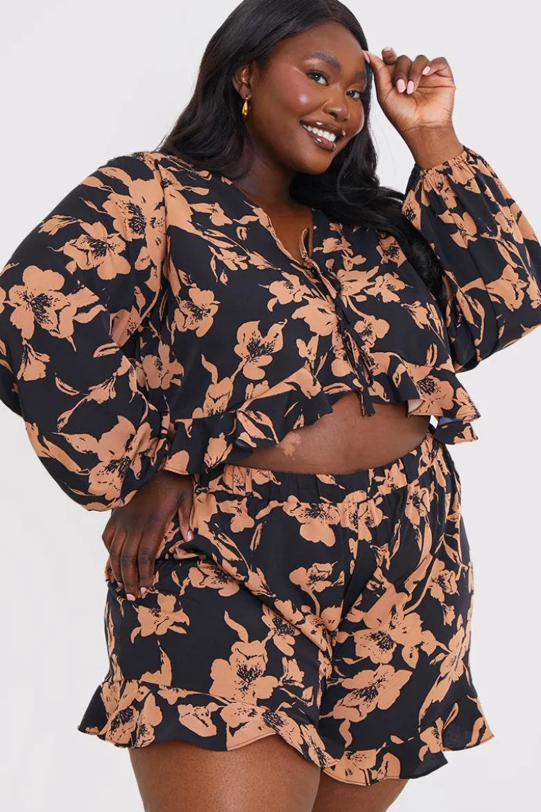 Abstract Floral Frill Co-Ord Shorts