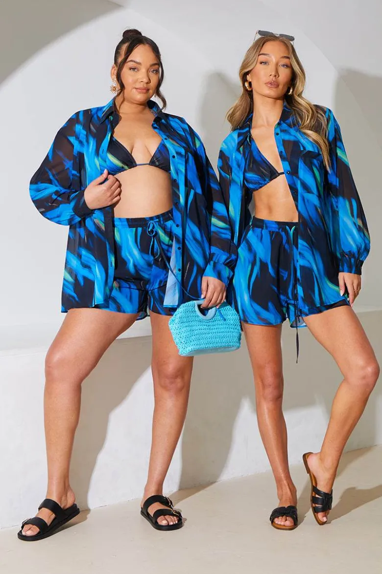 Abstract Print Chiffon Co-Ord Beach Short