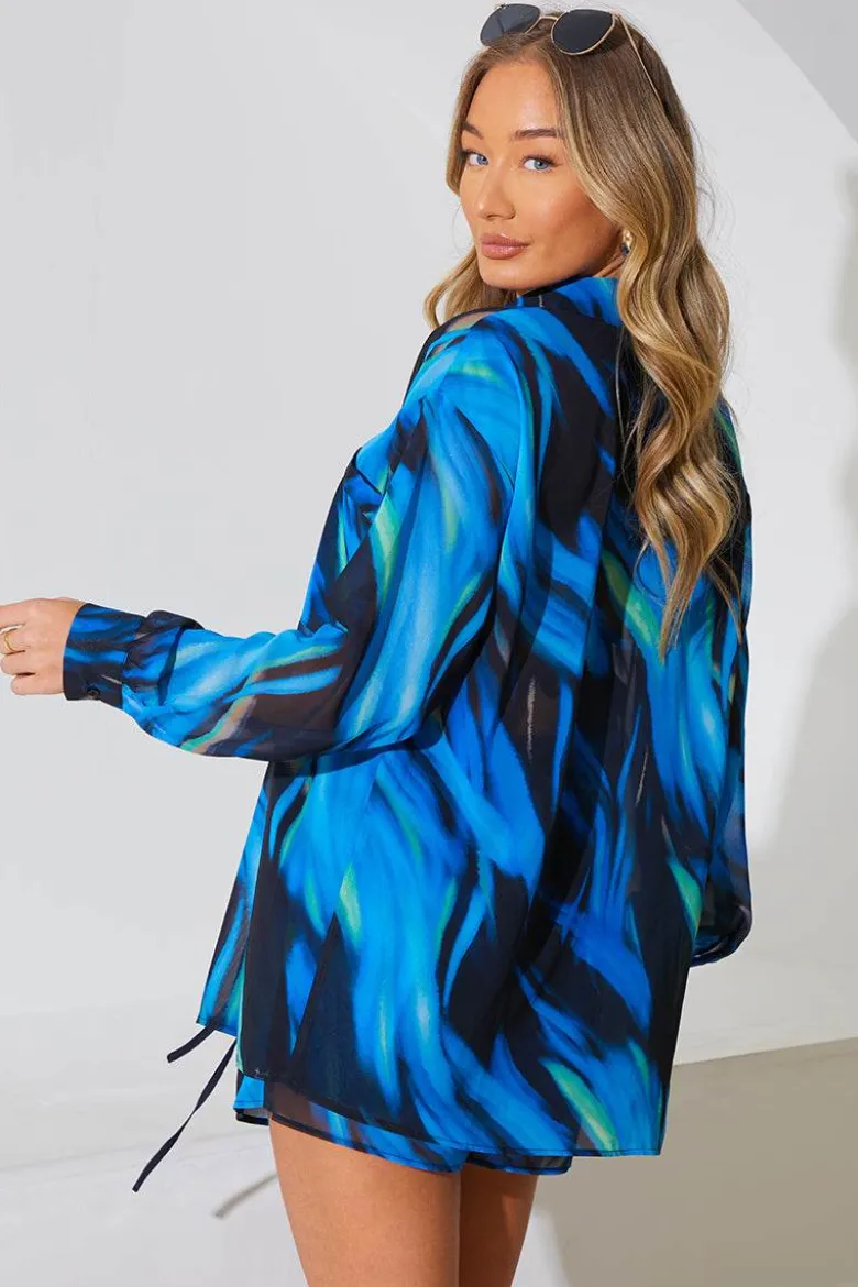 Abstract Print Chiffon Co-Ord Beach Shirt