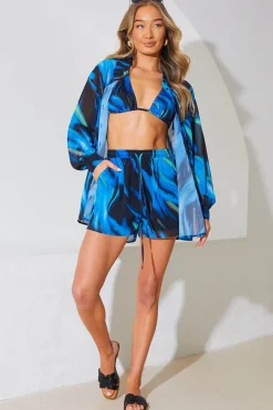 Abstract Print Chiffon Co-Ord Beach Shirt