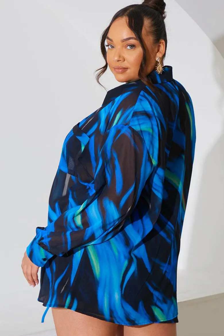Abstract Print Chiffon Co-Ord Beach Shirt