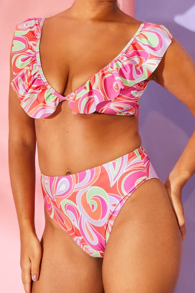 Abstract Print High Waisted Bikini Bottoms
