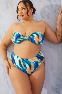 Abstract Print High Waist High Leg Bikini Bottom