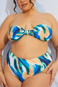 Abstract Print High Waist High Leg Bikini Bottom