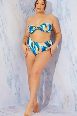 Abstract Print High Waist High Leg Bikini Bottom