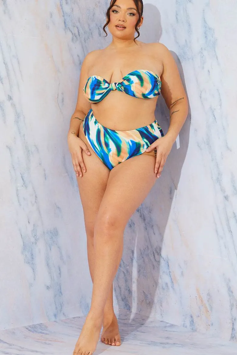 Abstract Print High Waist High Leg Bikini Bottom