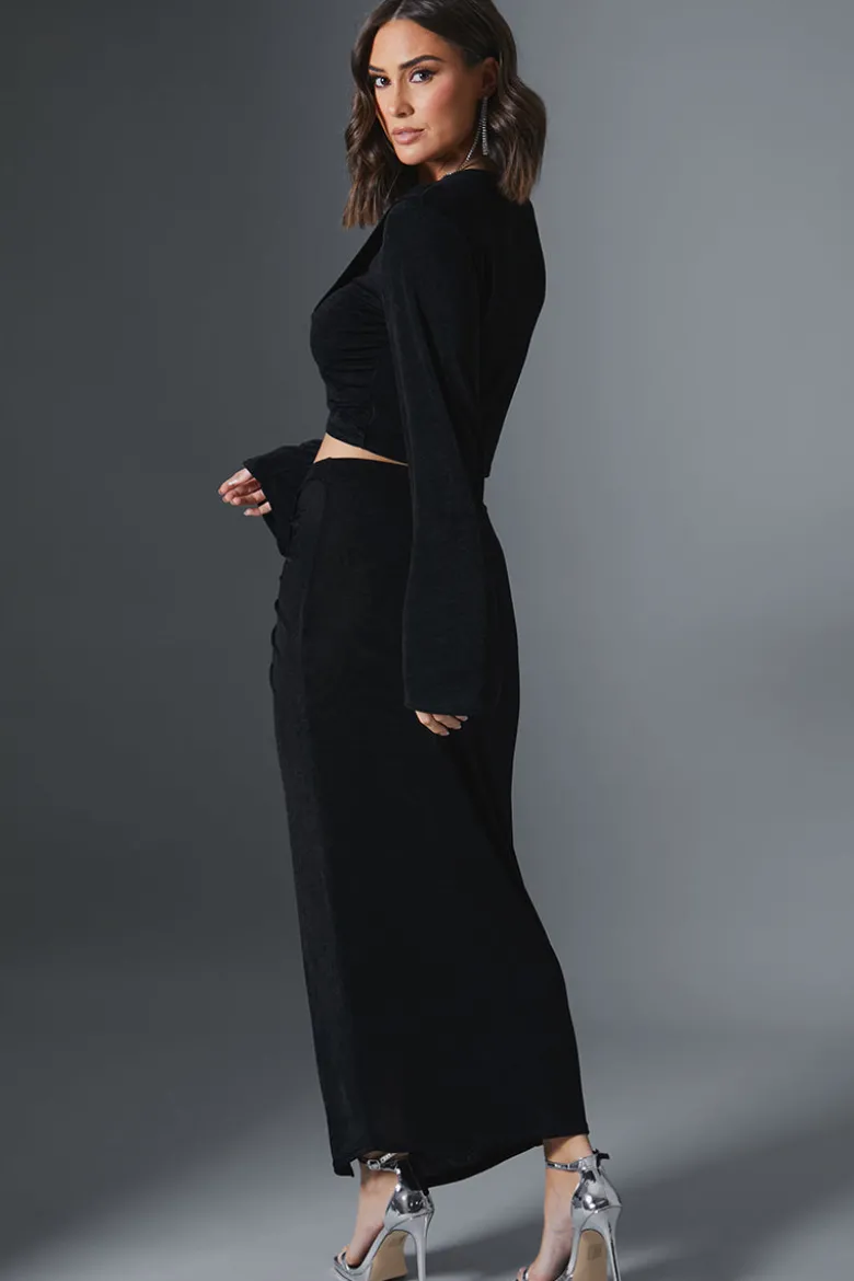 Acetate Slinky Wrap Midi Skirt