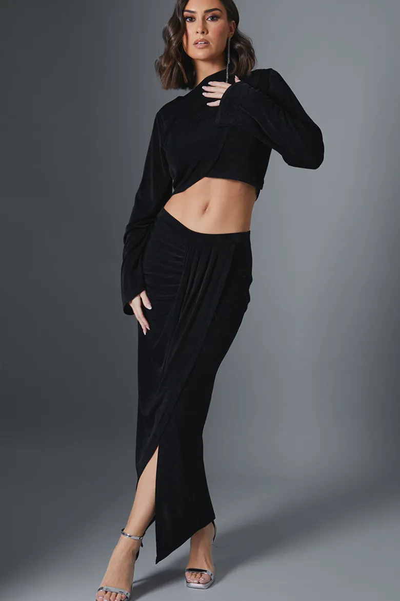 Acetate Slinky Wrap Midi Skirt