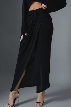 Acetate Slinky Wrap Midi Skirt