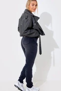 Acid Wash Straight Leg Split Hem Jeans
