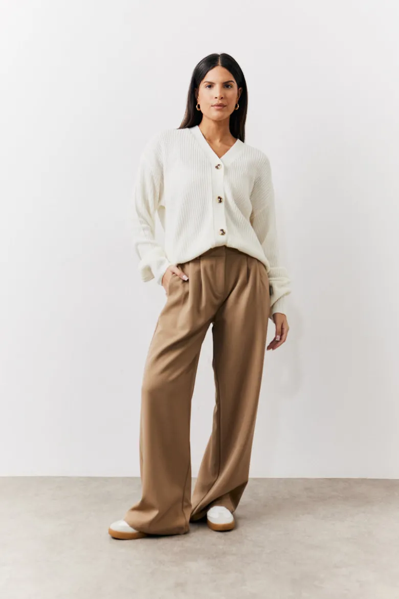 Adjustable Waist Pleat Wide Leg Trouser