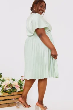 Angel Sleeve Pleated Wrap Midi Dress