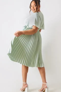 Angel Sleeve Pleated Wrap Midi Dress