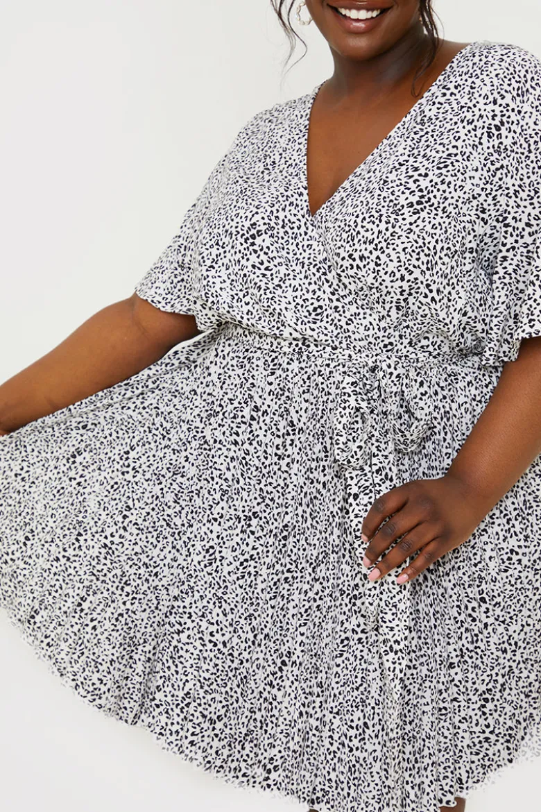 Animal Print Pleated Wrap Mini Dress