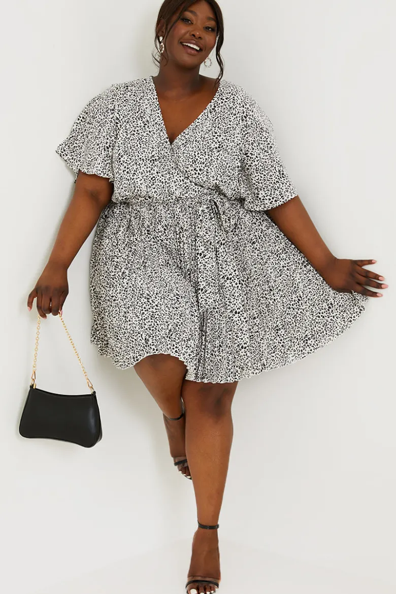 Animal Print Pleated Wrap Mini Dress