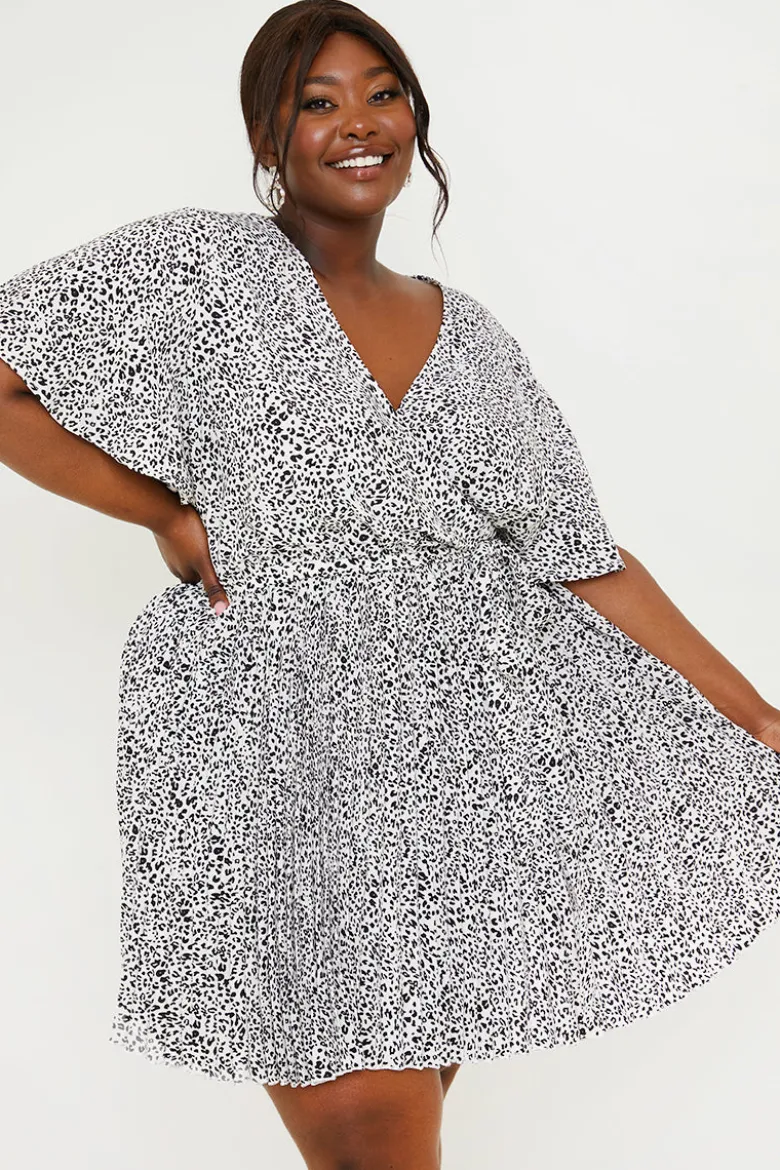 Animal Print Pleated Wrap Mini Dress