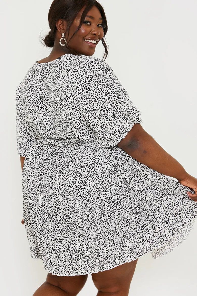 Animal Print Pleated Wrap Mini Dress