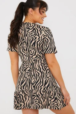 Animal Print Short Sleeve Wrap Swing Dress