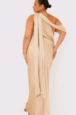 Asymmetric Draped Neckline Maxi Dress