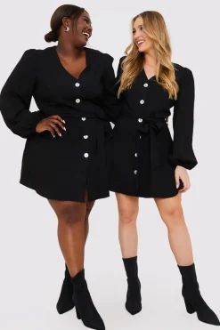 Balloon Sleeve Button Down Mini Dress