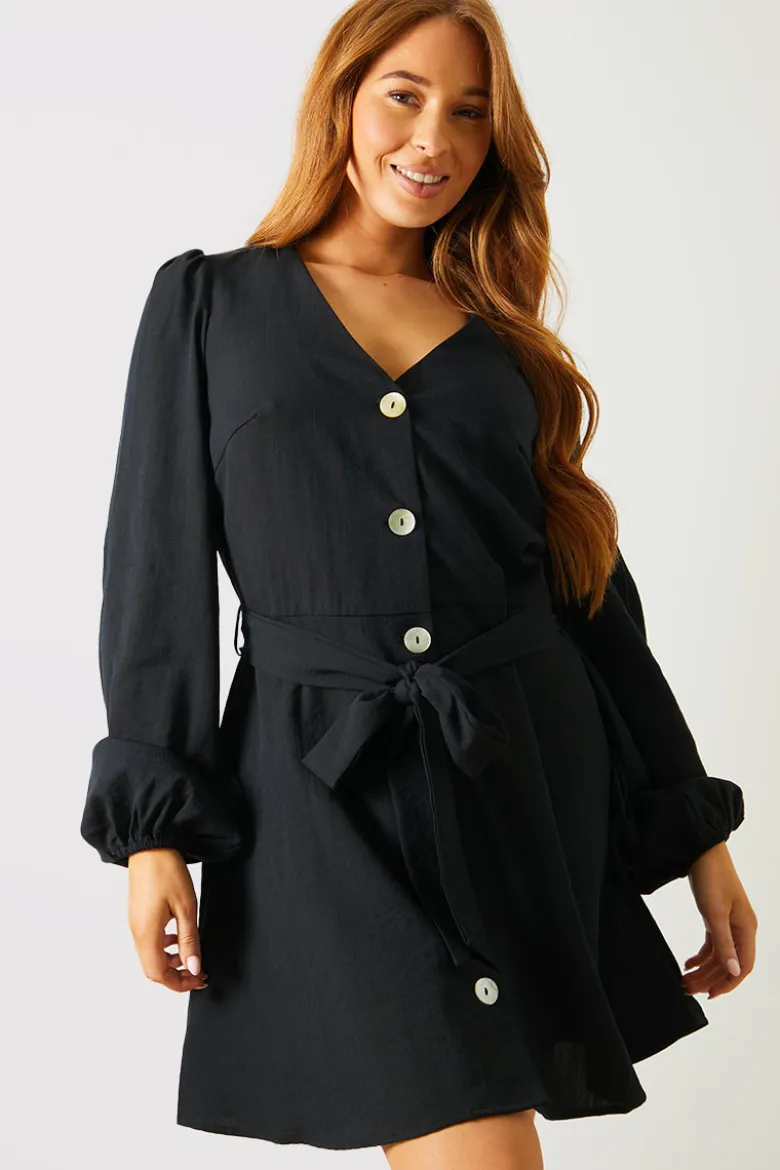 Balloon Sleeve Button Down Mini Dress