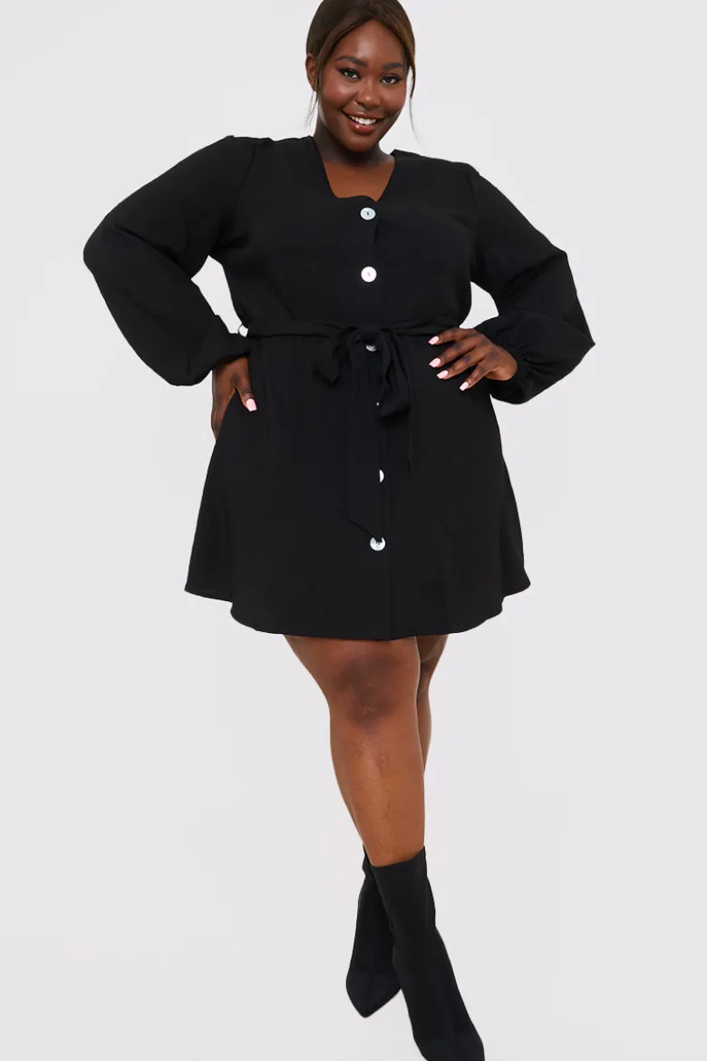Balloon Sleeve Button Down Mini Dress