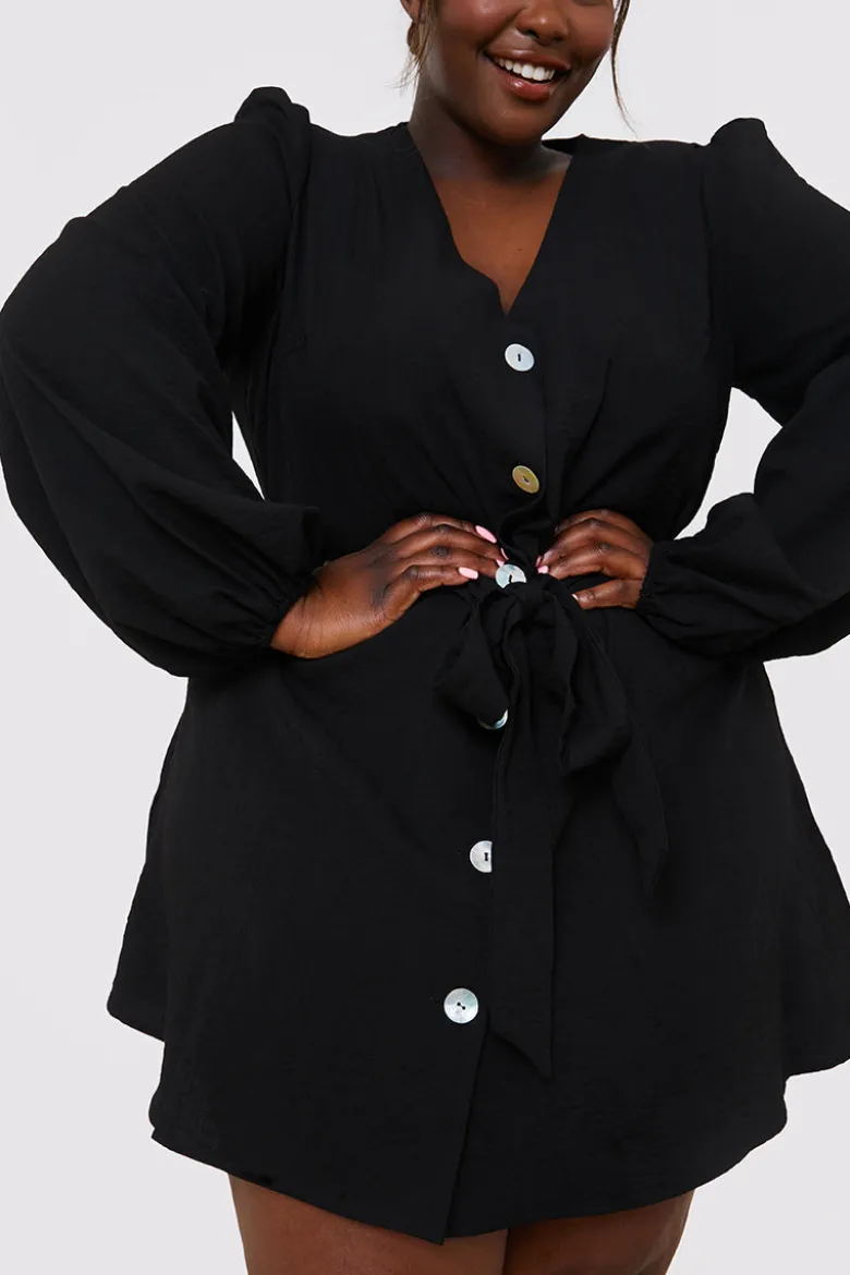 Balloon Sleeve Button Down Mini Dress