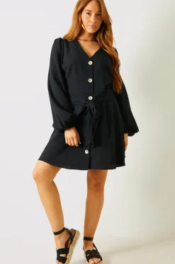 Balloon Sleeve Button Down Mini Dress