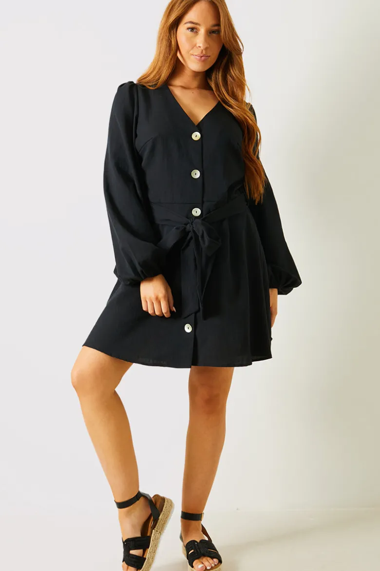 Balloon Sleeve Button Down Mini Dress