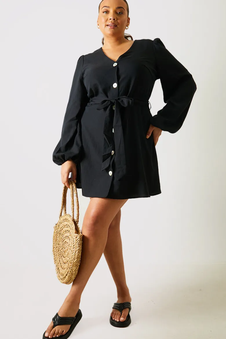 Balloon Sleeve Button Down Mini Dress