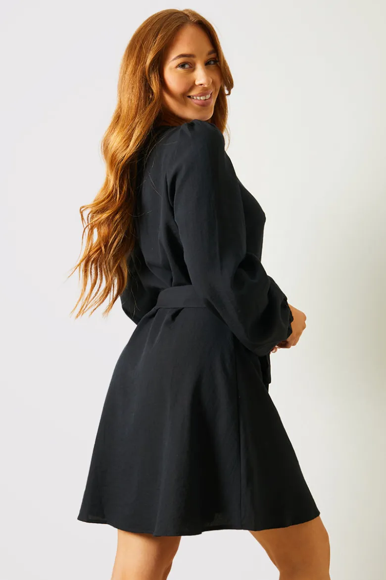 Balloon Sleeve Button Down Mini Dress