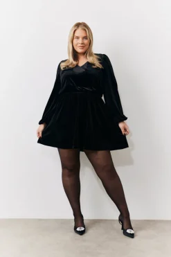 Black Bow Back Velour Mini Dress
