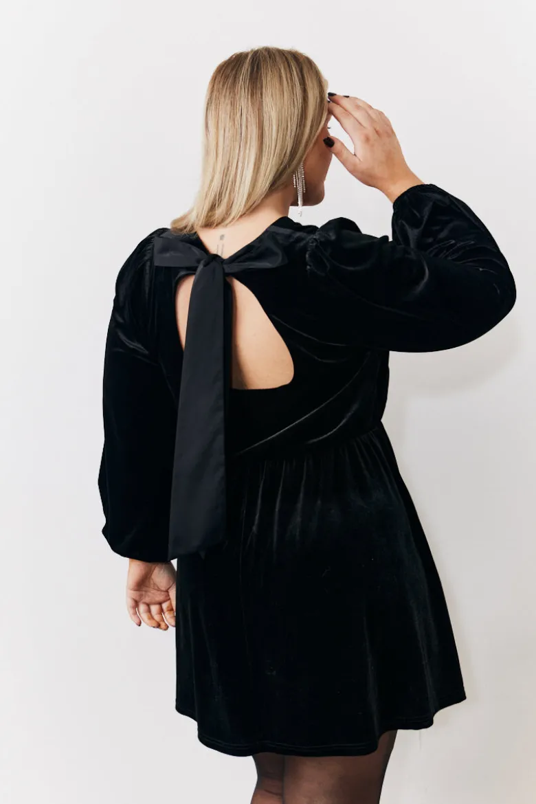 Black Bow Back Velour Mini Dress