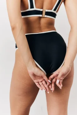 Black Contrast Binding High Waist Bikini Bottoms