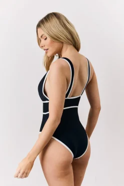 Black Contrast Binding Plunge Swimsuit