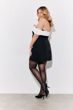Black Contrast Bow Mini Dress