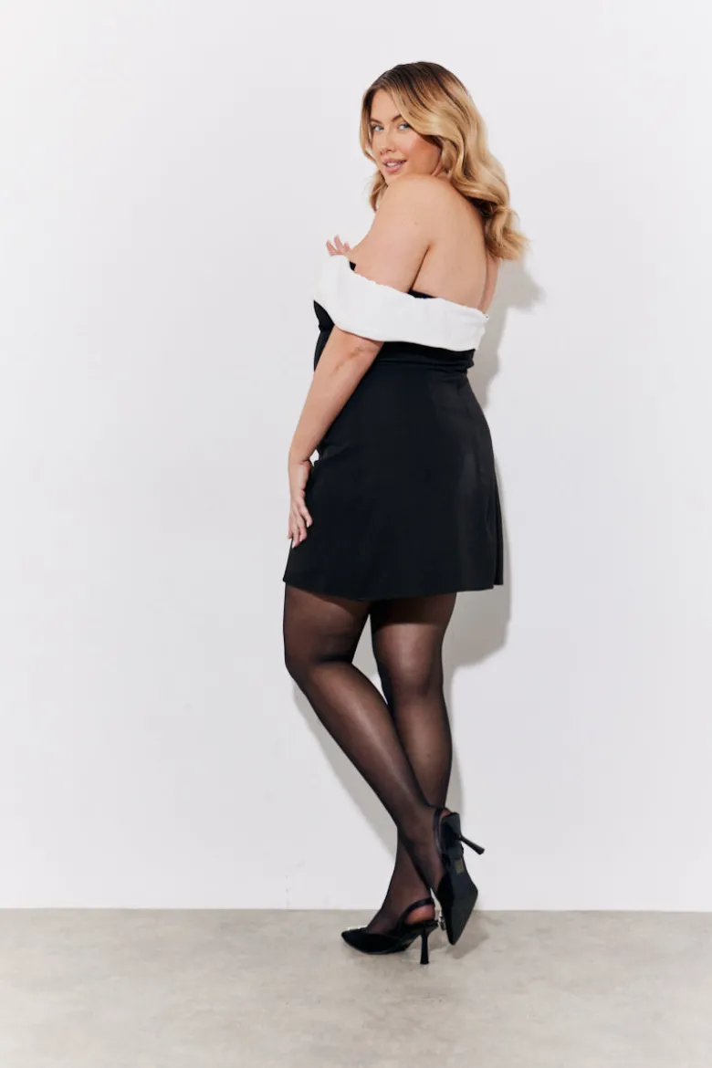 Black Contrast Bow Mini Dress