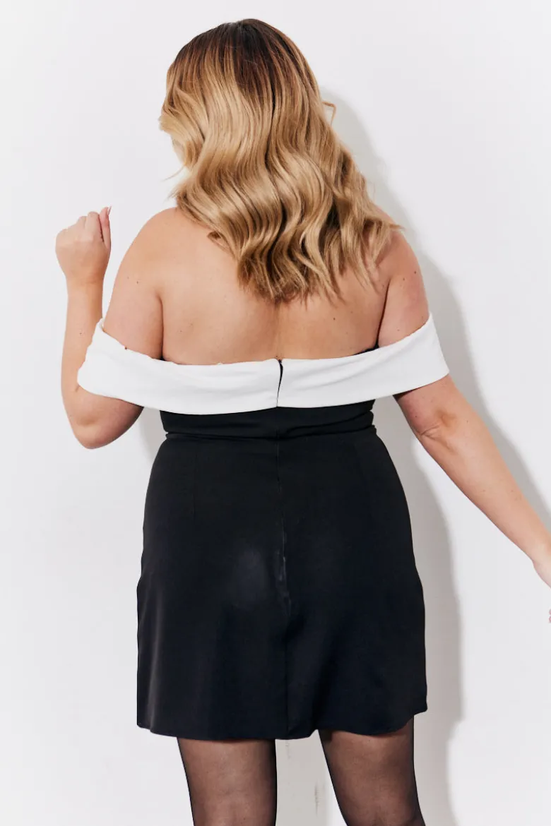 Black Contrast Bow Mini Dress