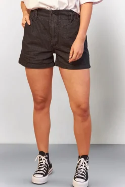 Black Denim Paper Bag Shorts