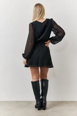 Black Dobby Chiffon Belted Mini Dress