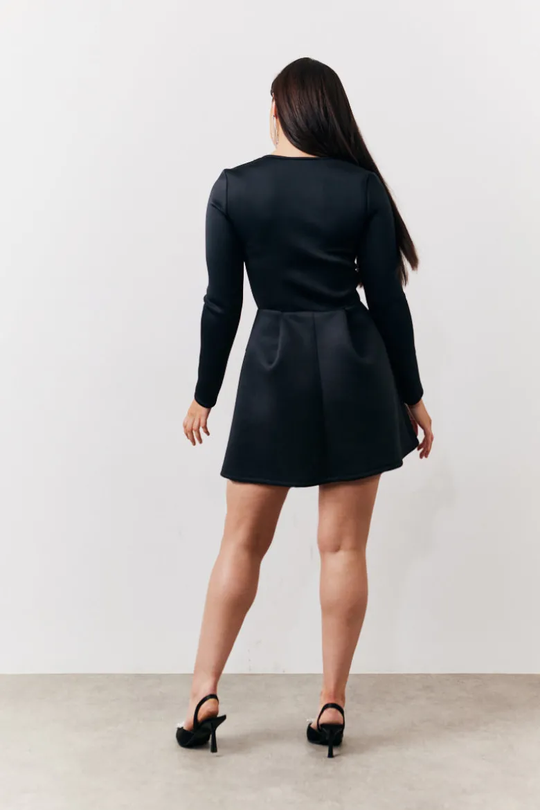 Black Embellished Neckline Black Mini Dress