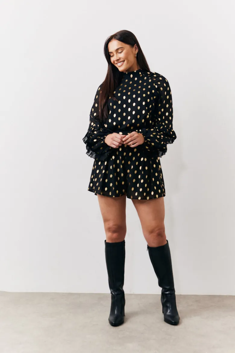 Black Foil Detail Chiffon Blouse