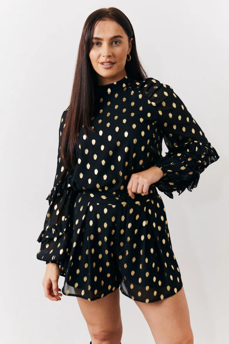 Black Foil Detail Chiffon Blouse