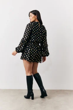 Black Foil Detail Chiffon Blouse