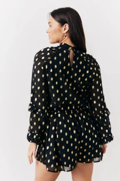 Black Foil Detail Chiffon Blouse