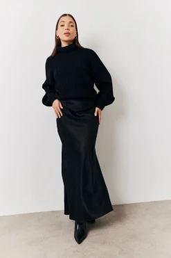 Black Jacquard Printed Slip Skirt