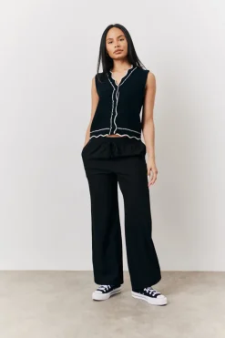 Black Knitted Contrast Scallop Edge Waistcoat