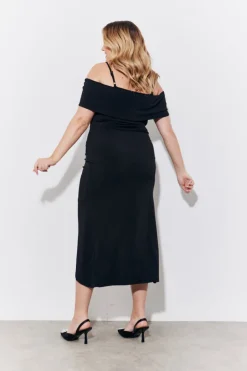 Black Magic Sculpting Strappy Bardot Midi Dress