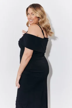 Black Magic Sculpting Strappy Bardot Midi Dress
