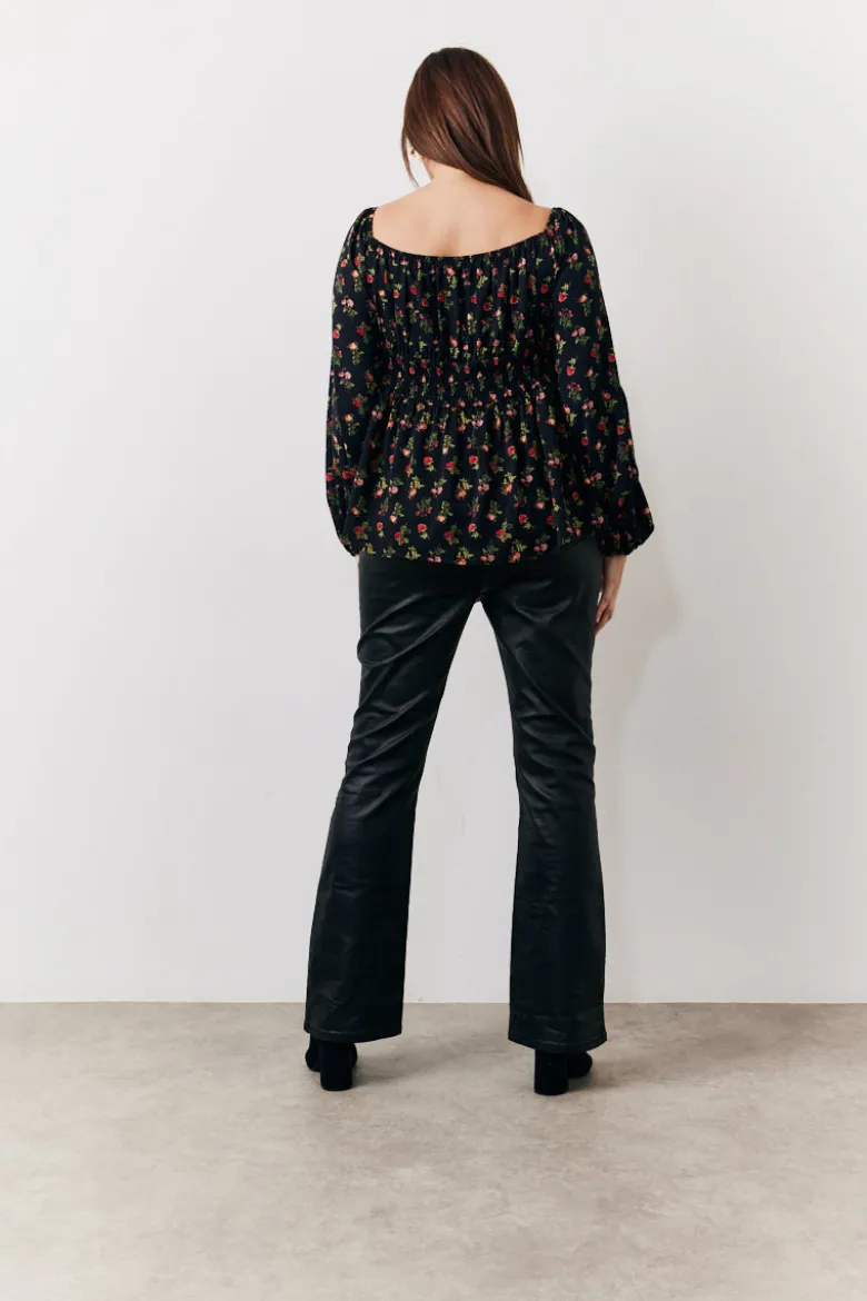Black Rose Print Smock Top